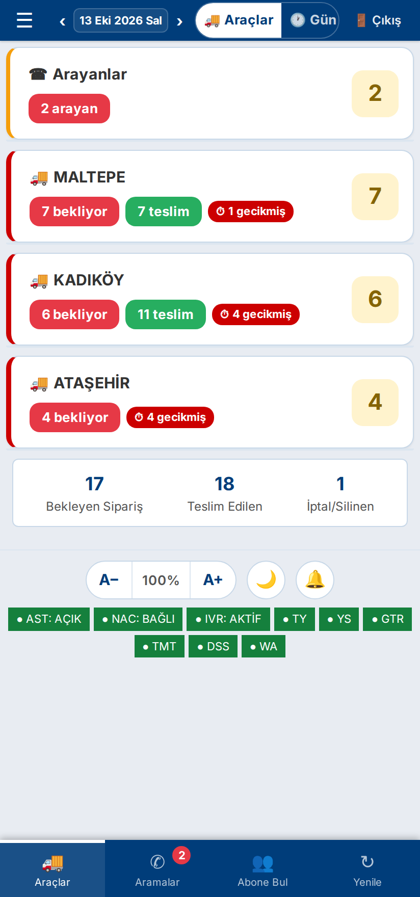 Yönetim paneli — mobil düzen