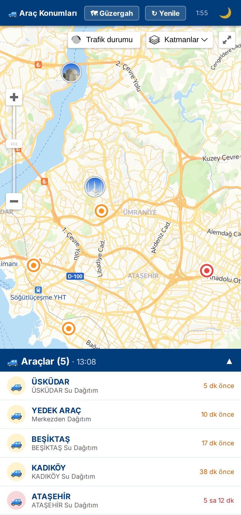 Mobil araç konumları
