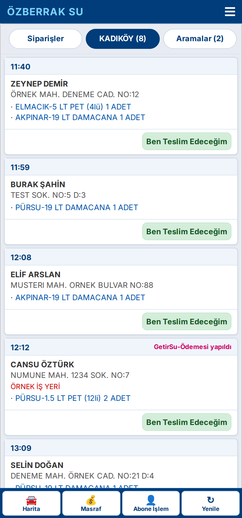 Mobil sipariş listesi