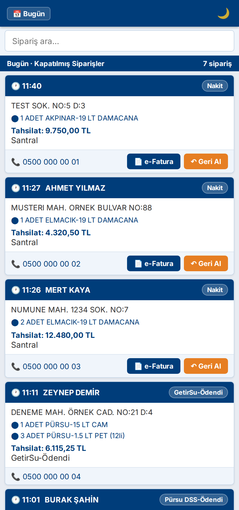 Mobil tamamlanan siparişler