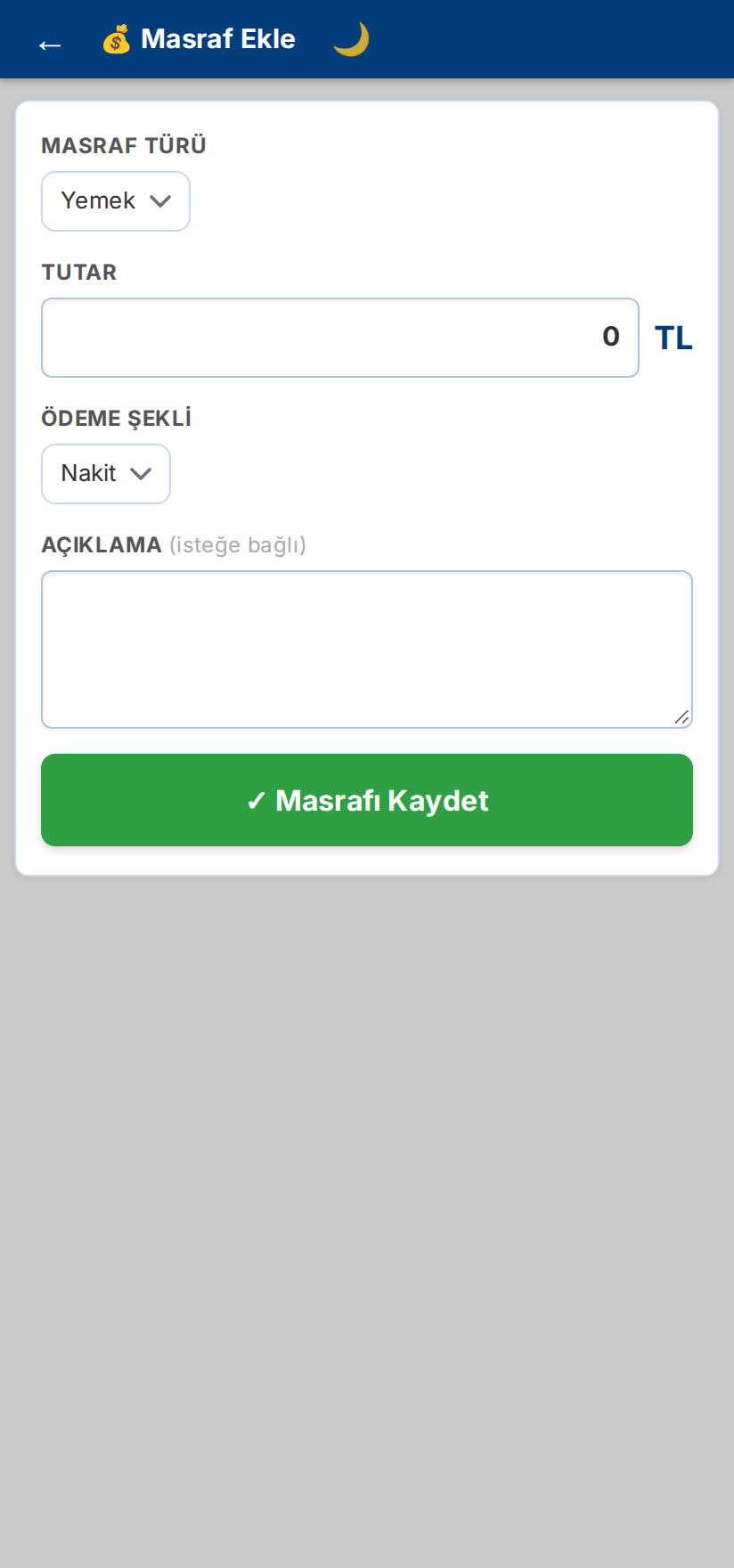 Mobil masraf ekle